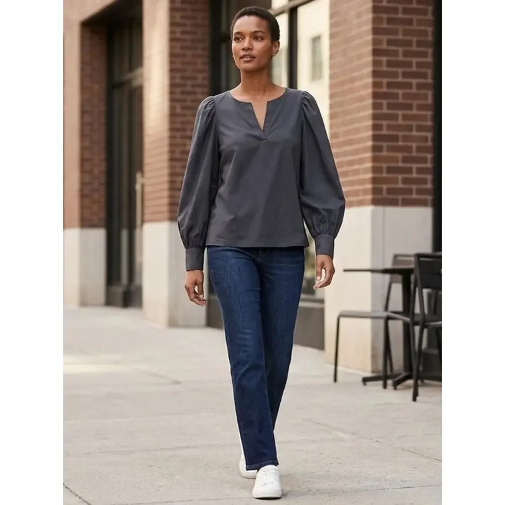 Banana Republic Cotton Blend Gray Stretch Top Women Size M